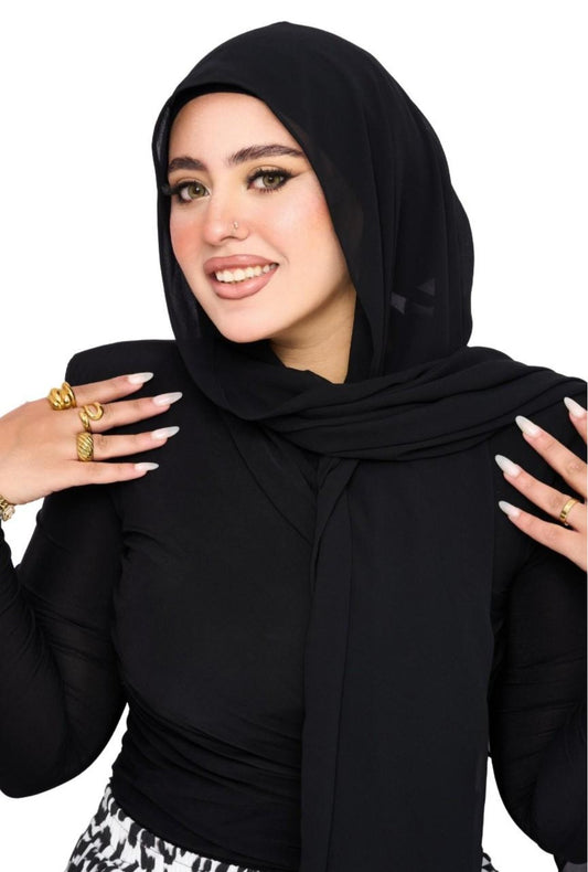الحجاب الشيفون المغناطيسي 3 في 1 – لون أسود