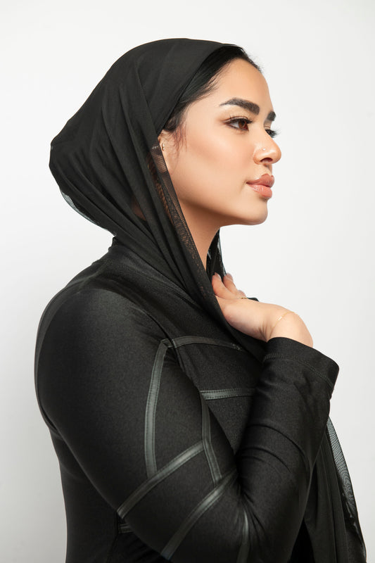 حجاب رياضي وسباحة ثابت – أسود
