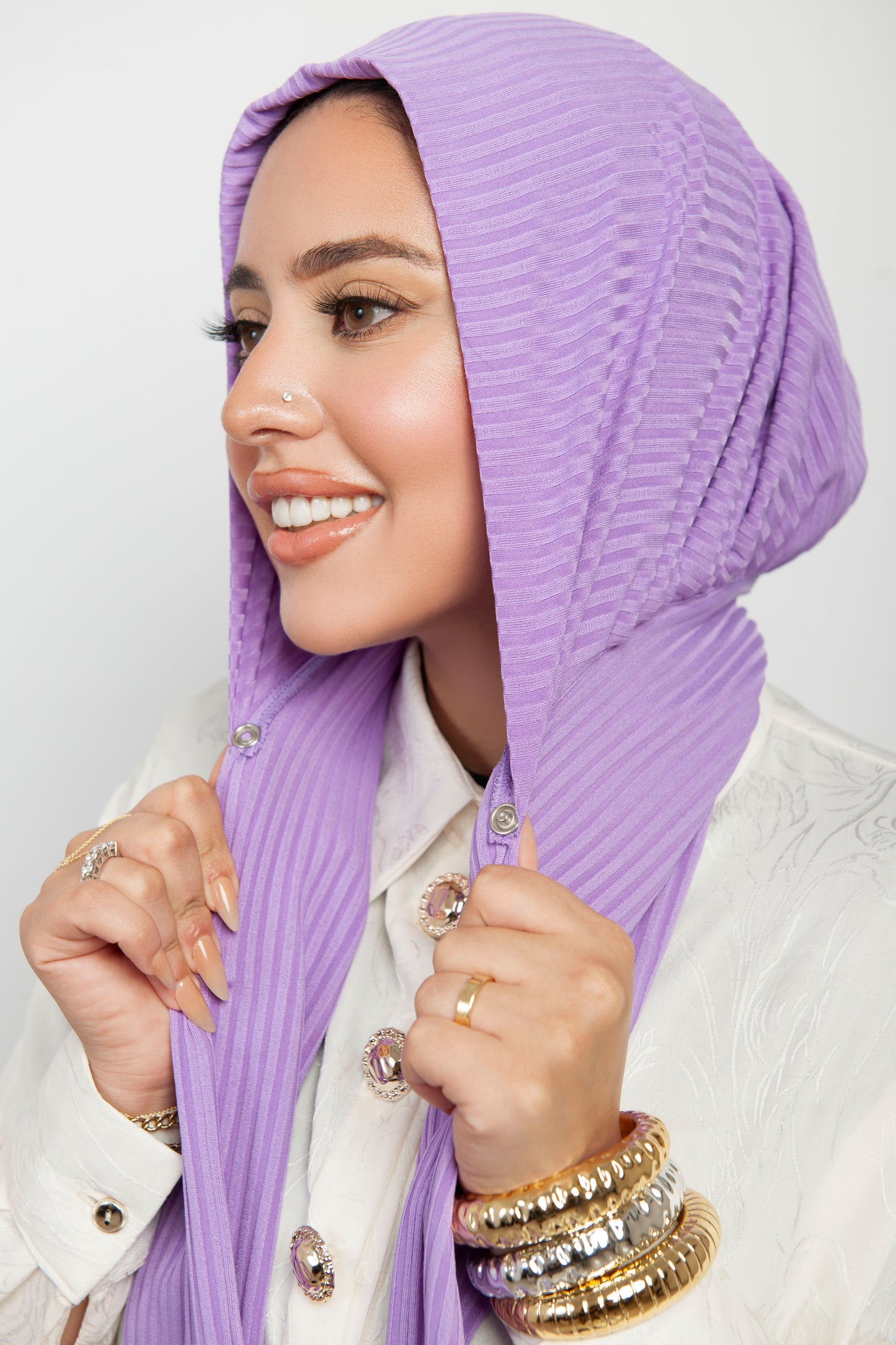 حجاب ريب مضلع مع دبوس – لون لافندر