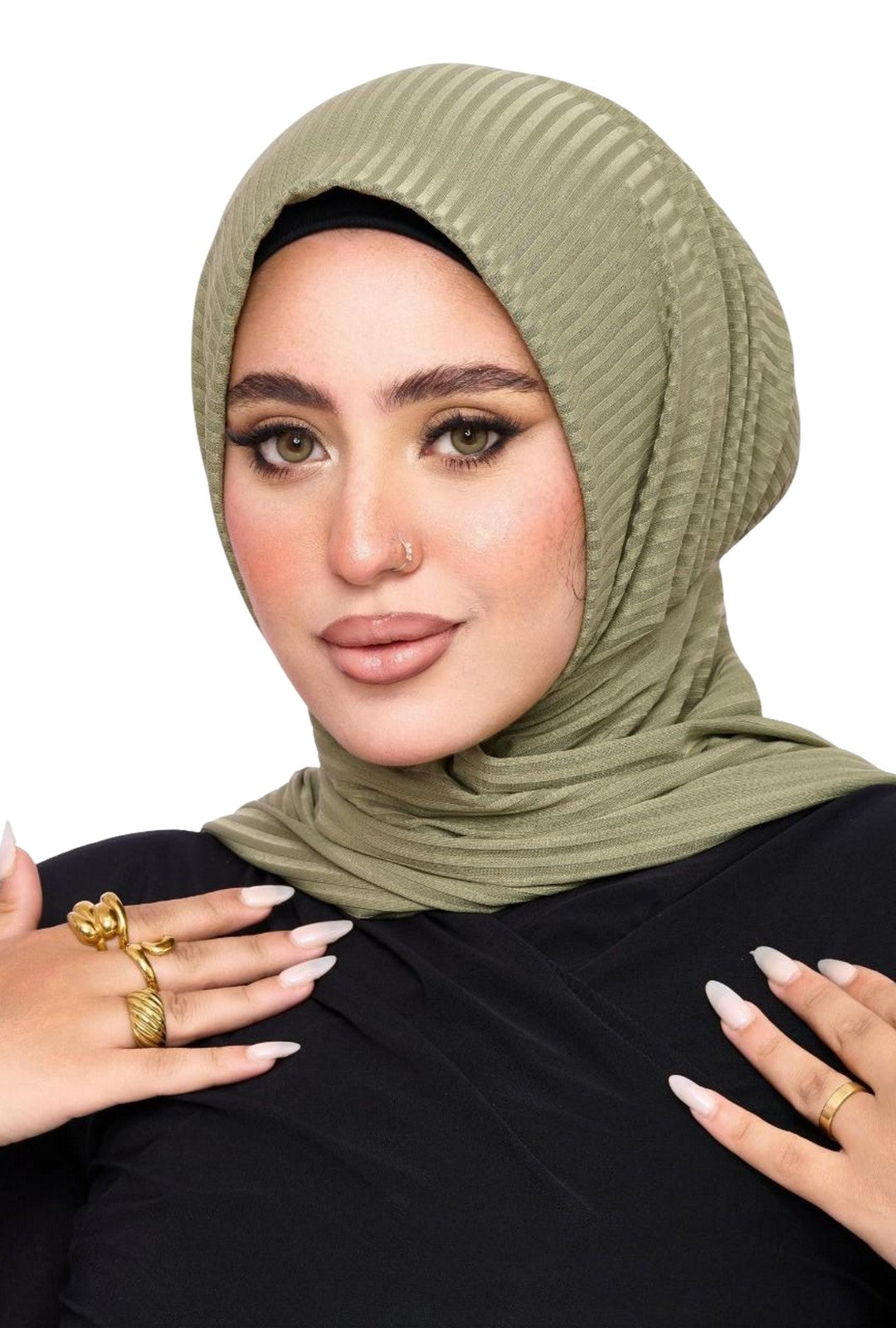 حجاب ريب مضلع مع دبوس – لون أخضر