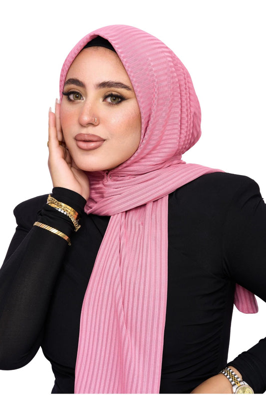حجاب ريب مضلع مع دبوس – لون بينك
