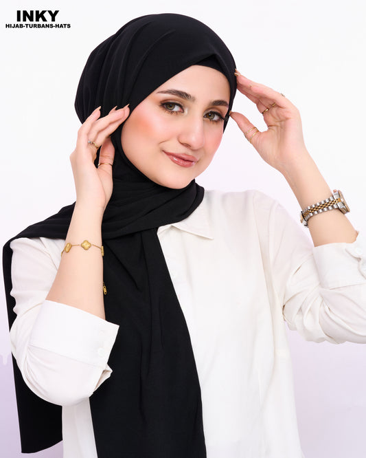 حجاب ثابت من الليكرا بزر كبس – أسود