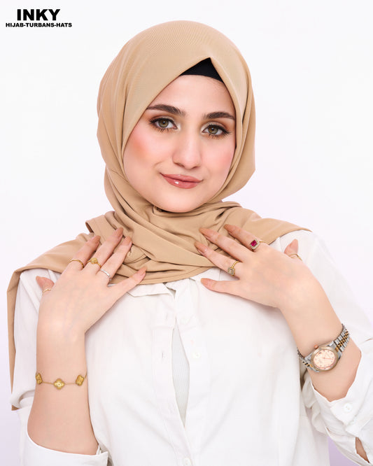 حجاب ثابت من الليكرا بزر كبس – بيج