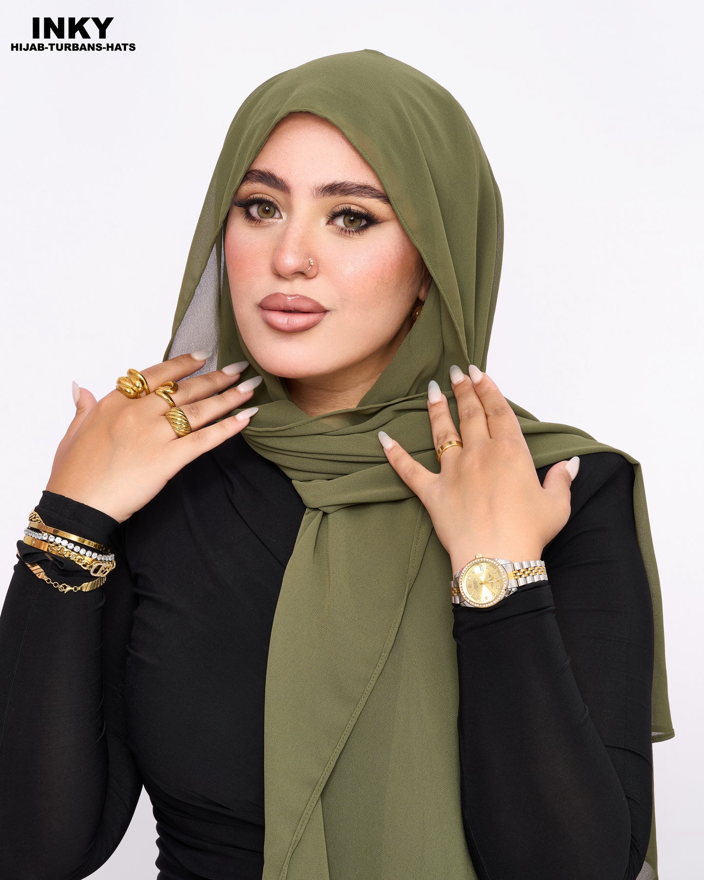 الحجاب الشيفون المغناطيسي 3 في 1 – لون  أخضر