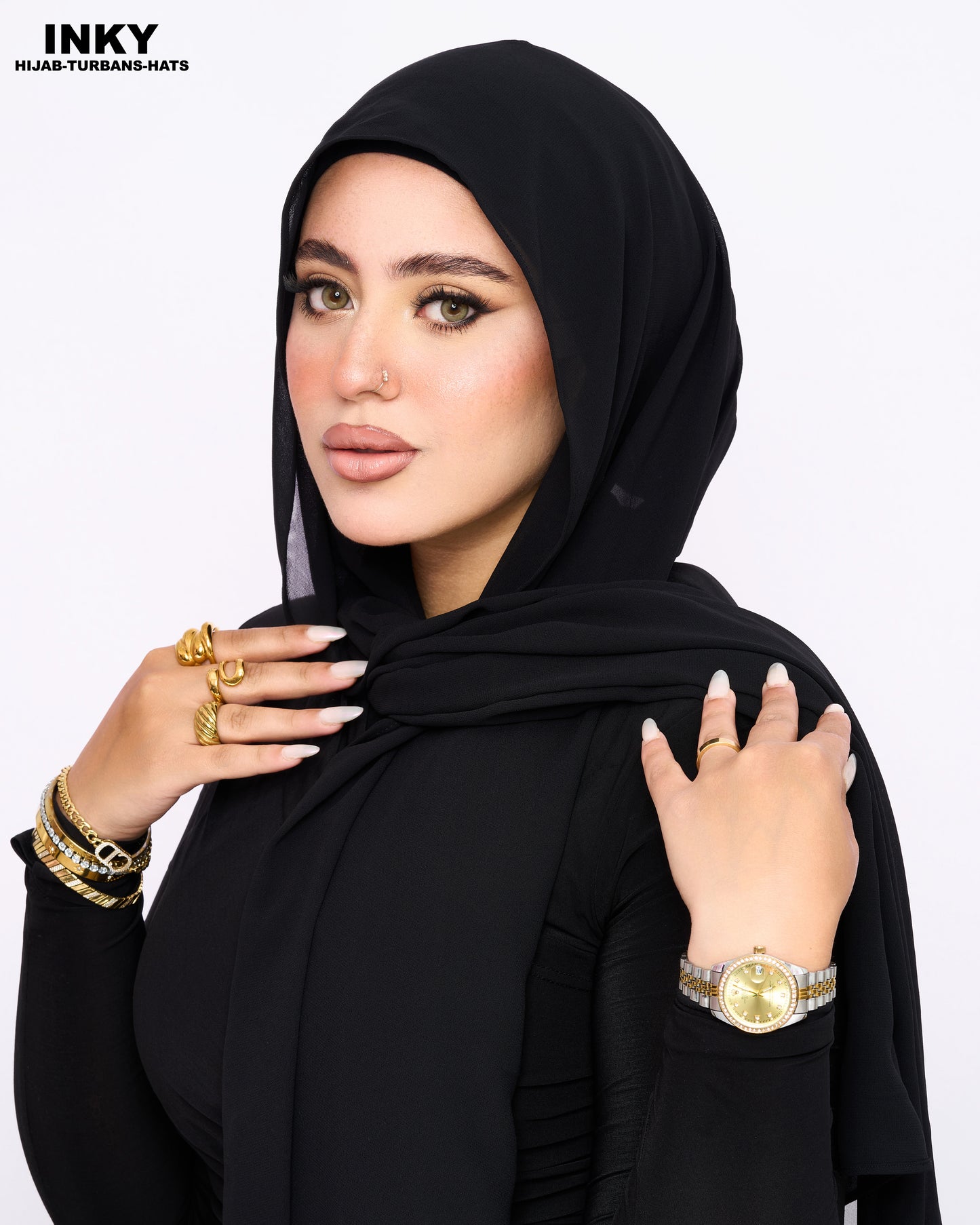 الحجاب الشيفون المغناطيسي 3 في 1 – لون أسود