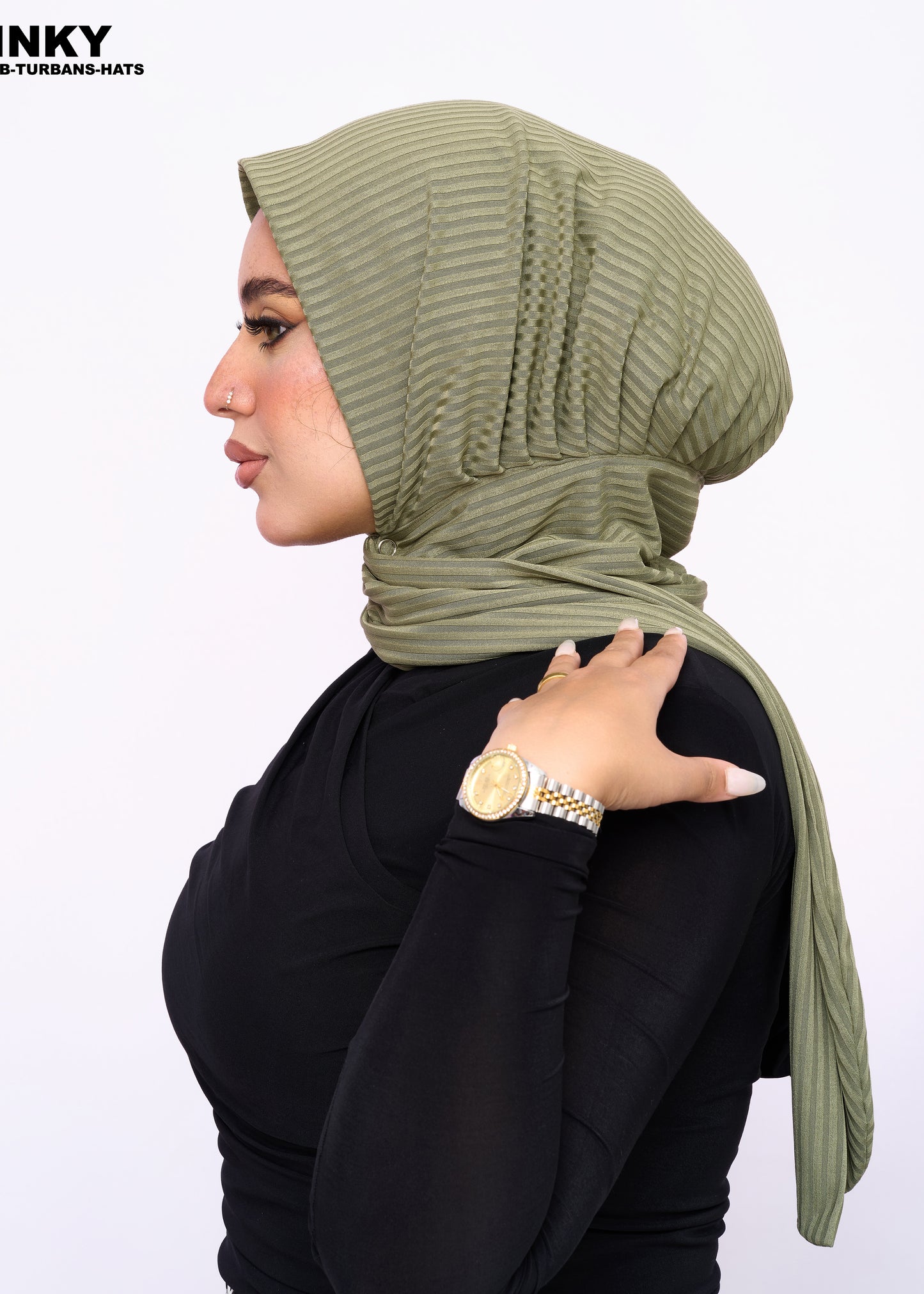 حجاب ريب مضلع مع دبوس – لون أخضر