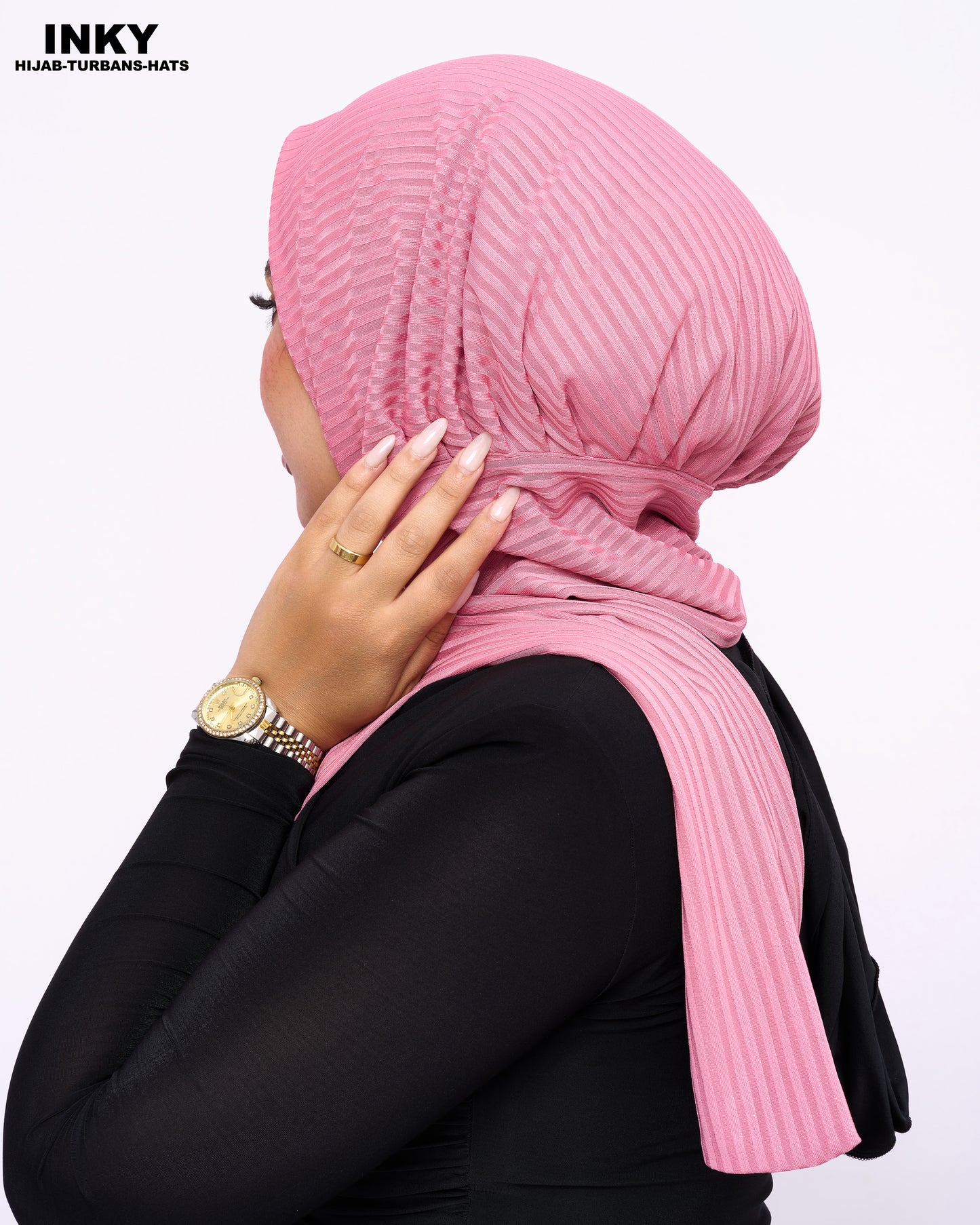 حجاب ريب مضلع مع دبوس – لون بينك