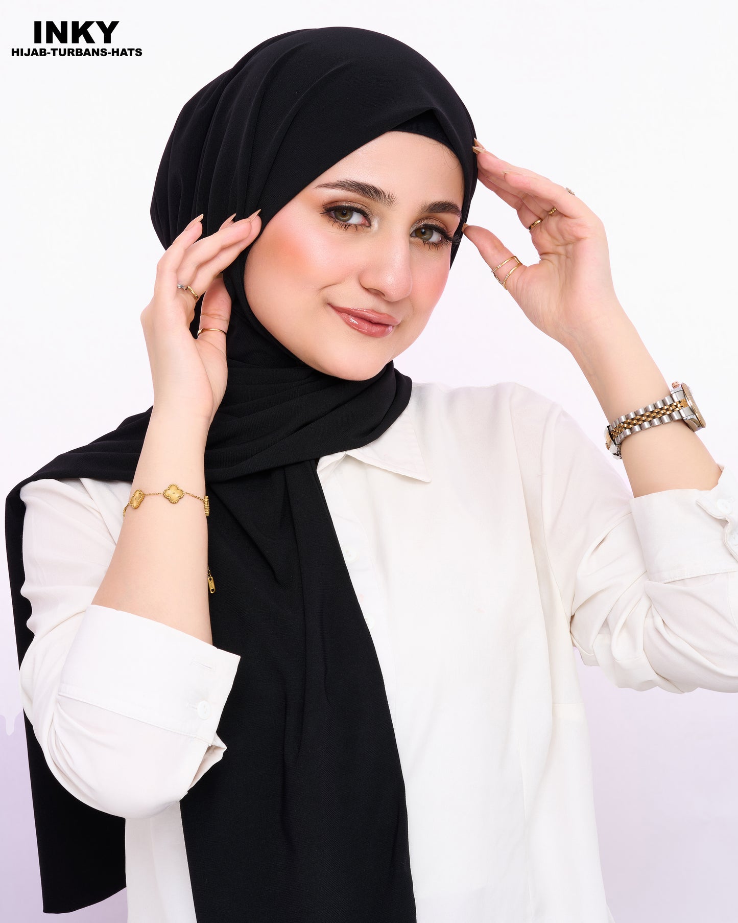 حجاب ثابت من الليكرا بزر كبس – أسود