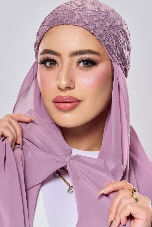 حجاب شيفون دانتيل بالمغناطيس - موف