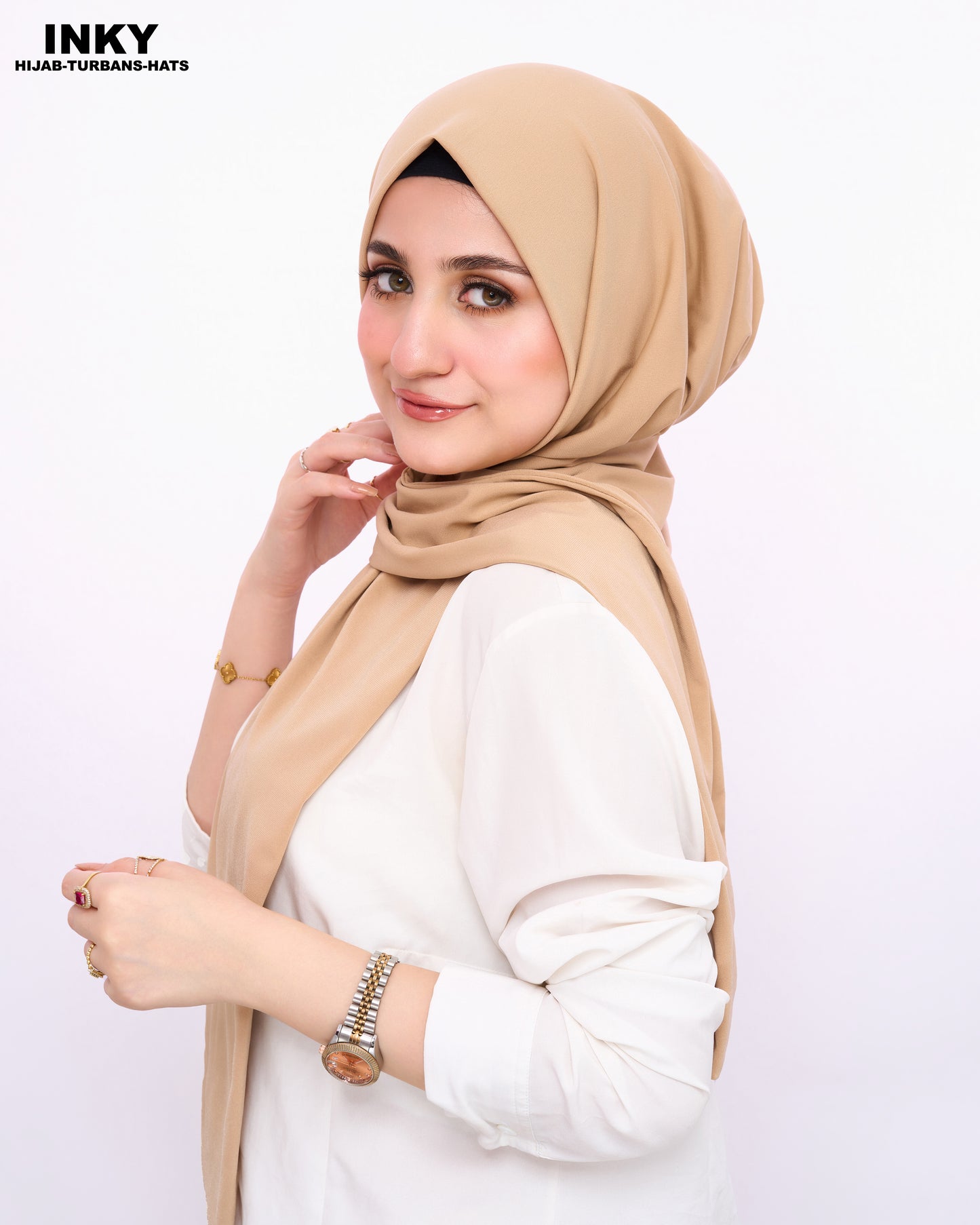 حجاب ثابت من الليكرا بزر كبس – بيج